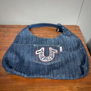 True Religion Retro Logo Denim Hobo Bag Blue Denim